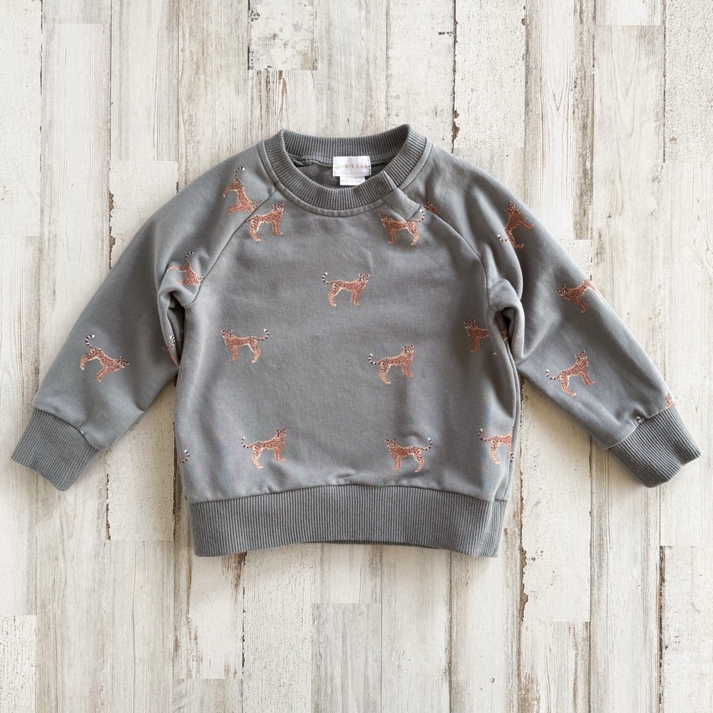 Jamie Kay Chloe Sweatshirt Baby 6-12M Grey Organic Cotton Leopard Print Crewneck